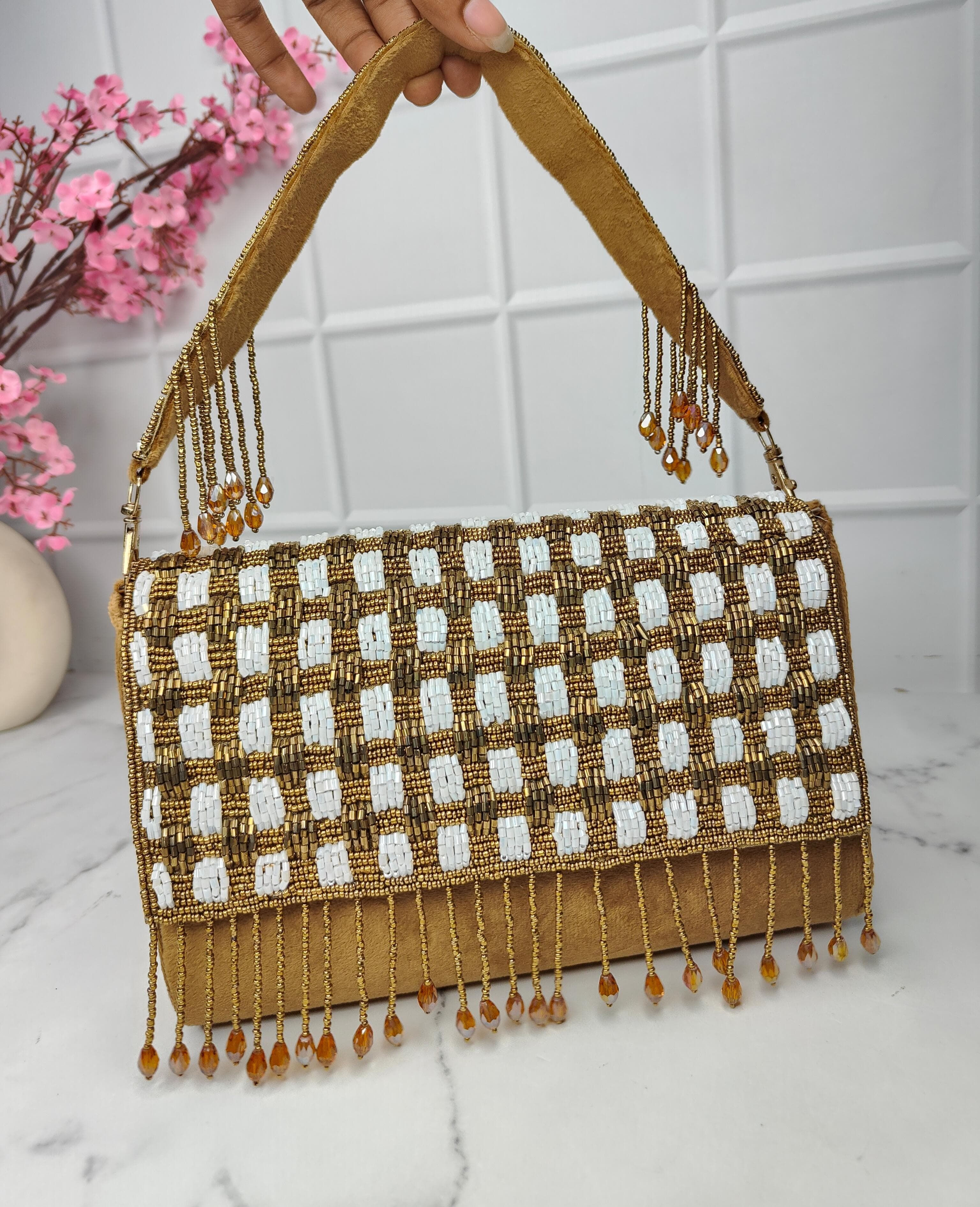 Flap heavy embroidered bag