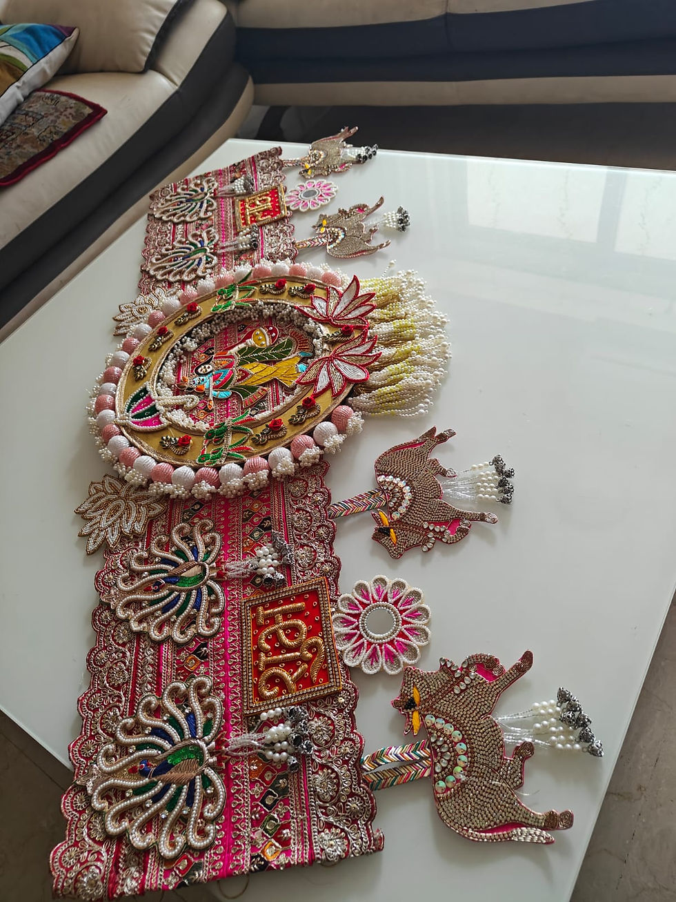 Thumbnail: Radhe Krishna jodi with cow , peacock,parrots