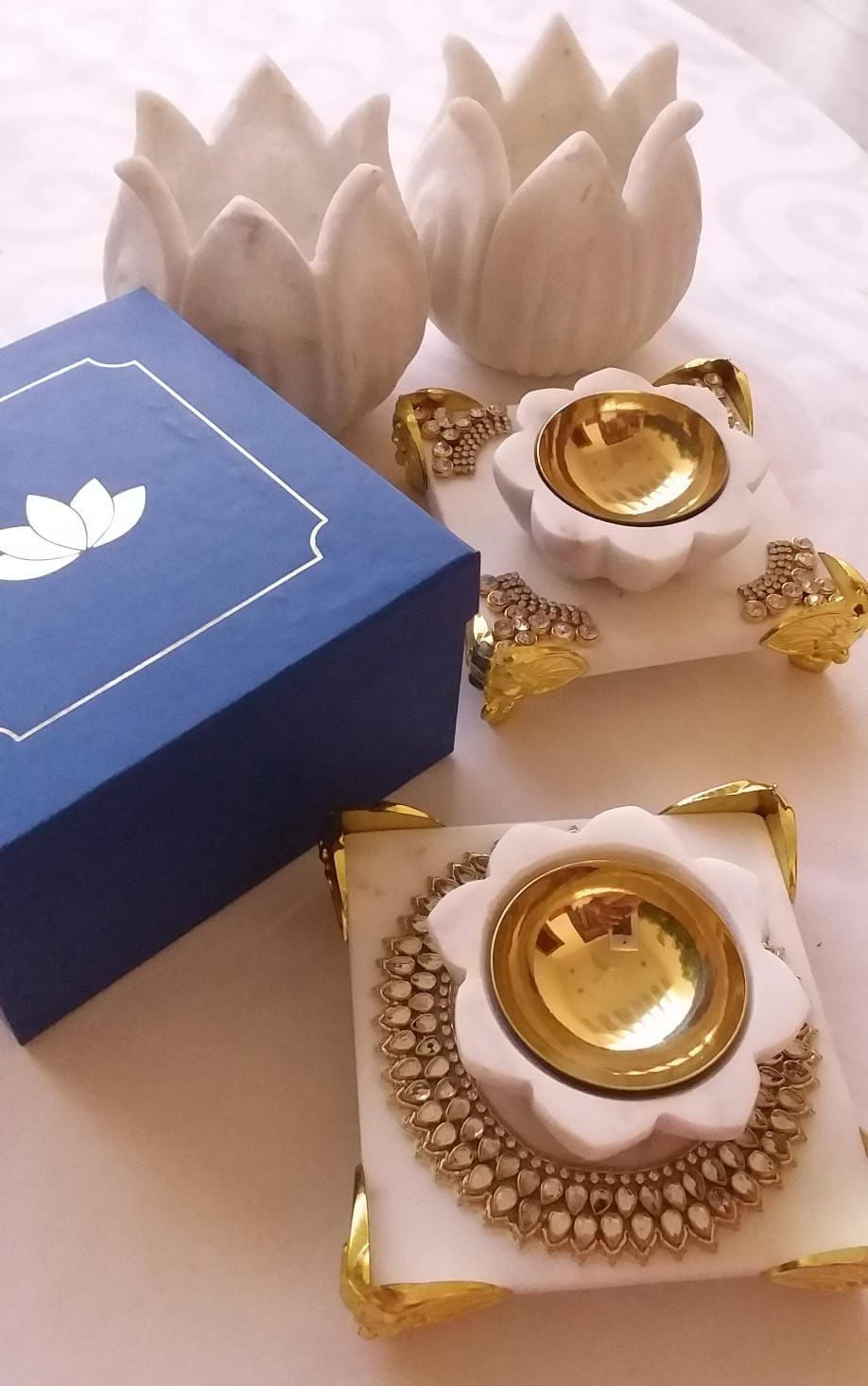 Thumbnail: Exclusive Marble Diya and Chowki set of 2