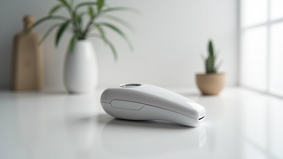 Close-up view of a sleek home laser hair removal device on a white surface