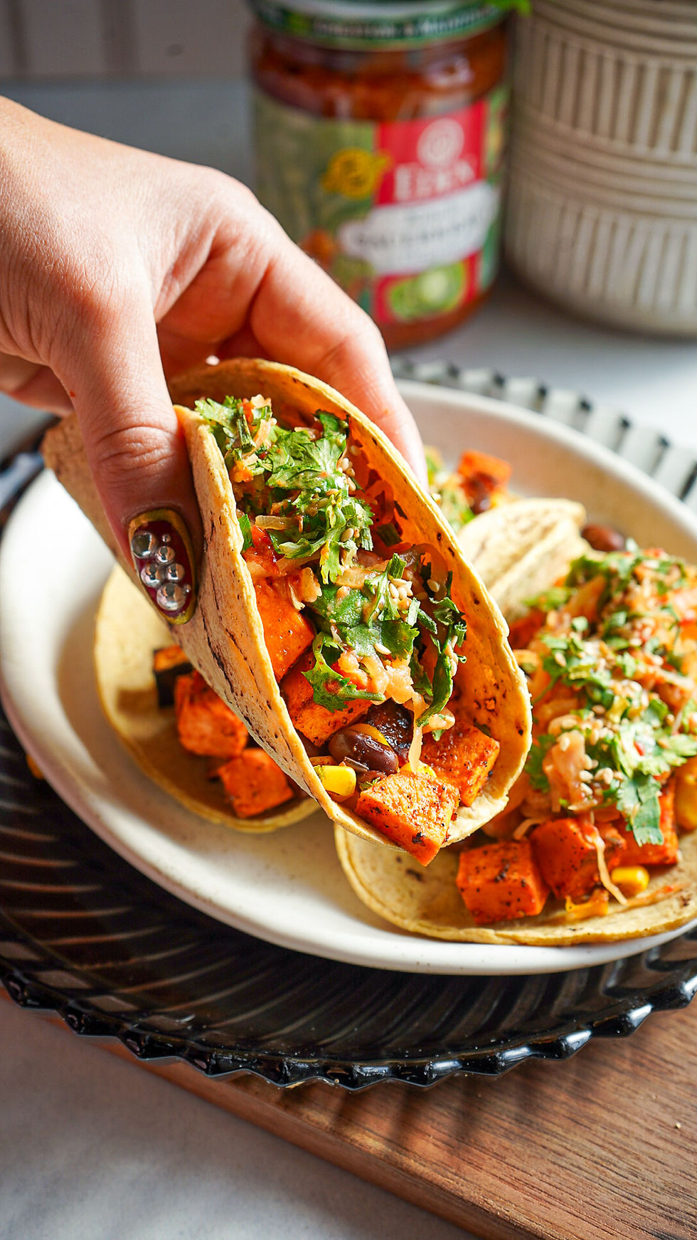 Sweet Potato Baked Tacos with Kimchi Slaw