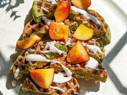 Matcha Peach Protein Waffles