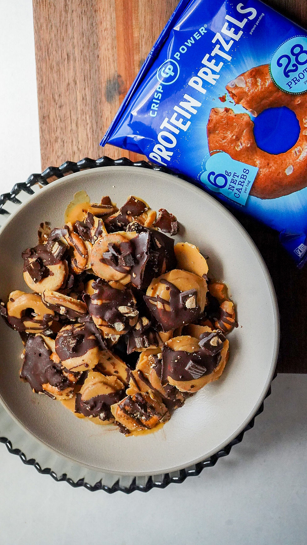 Peanut Butter Chocolate Protein Pretzels