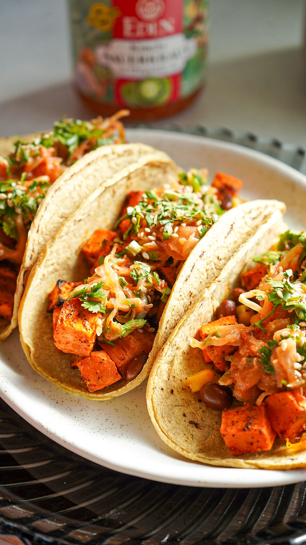 Sweet Potato Baked Tacos with Kimchi Slaw