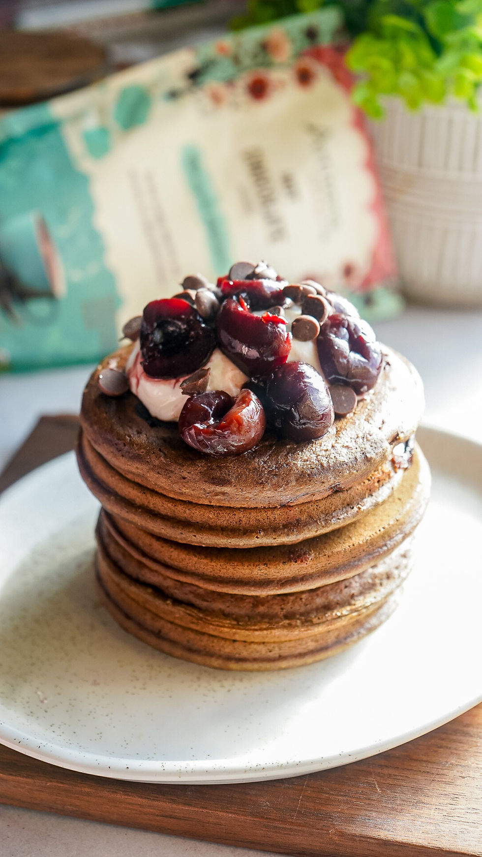Cherry Chip Hot Chocolate Pancakes