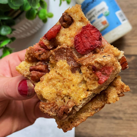 Whipped Cream Strawberry Pecan Bread Pudding