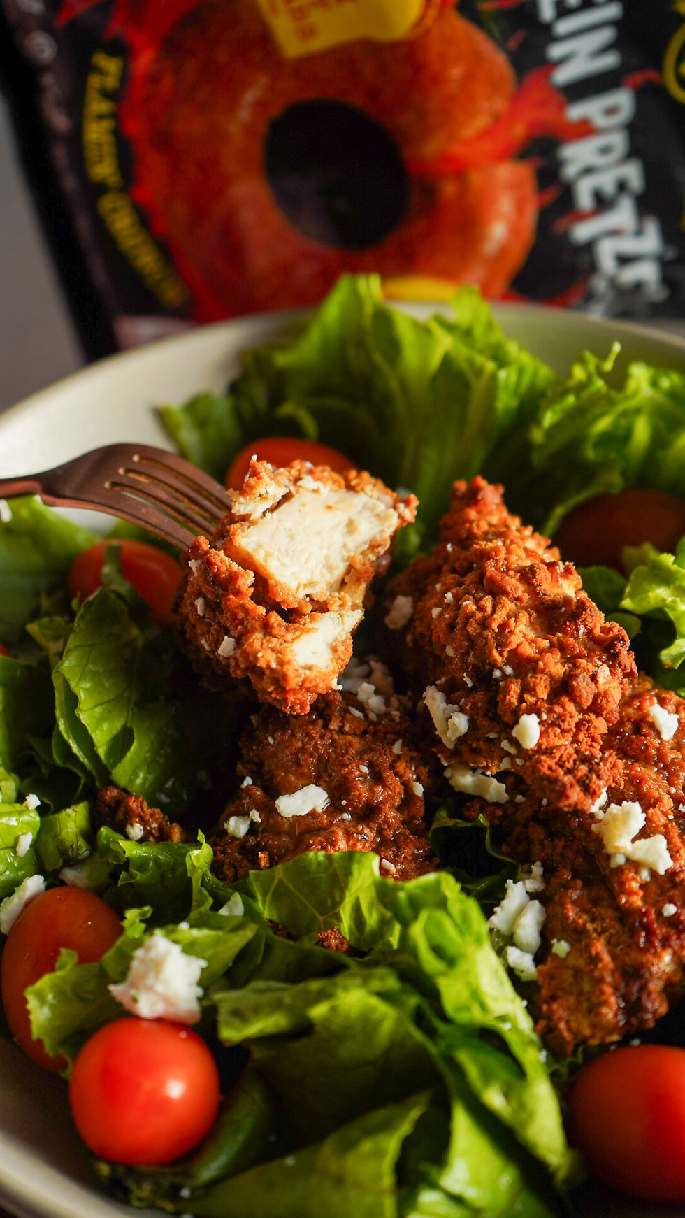 Hot Honey Feta Pretzel Chicken Bites