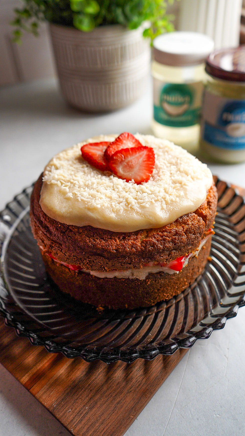 Strawberry Coconut Cornmeal Cake