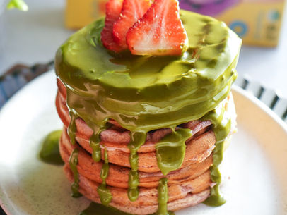 Blueberry Waffles with Matcha Glaze