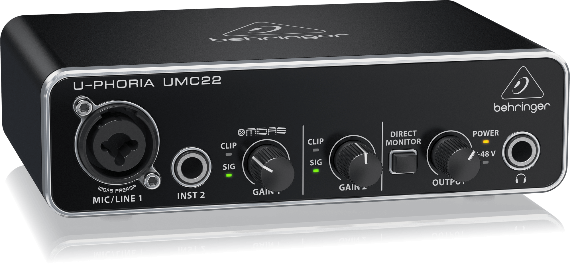 Behringer UMC22 Audiophile 2x2 USB Audio Interface with Midas Mic Preamplifier