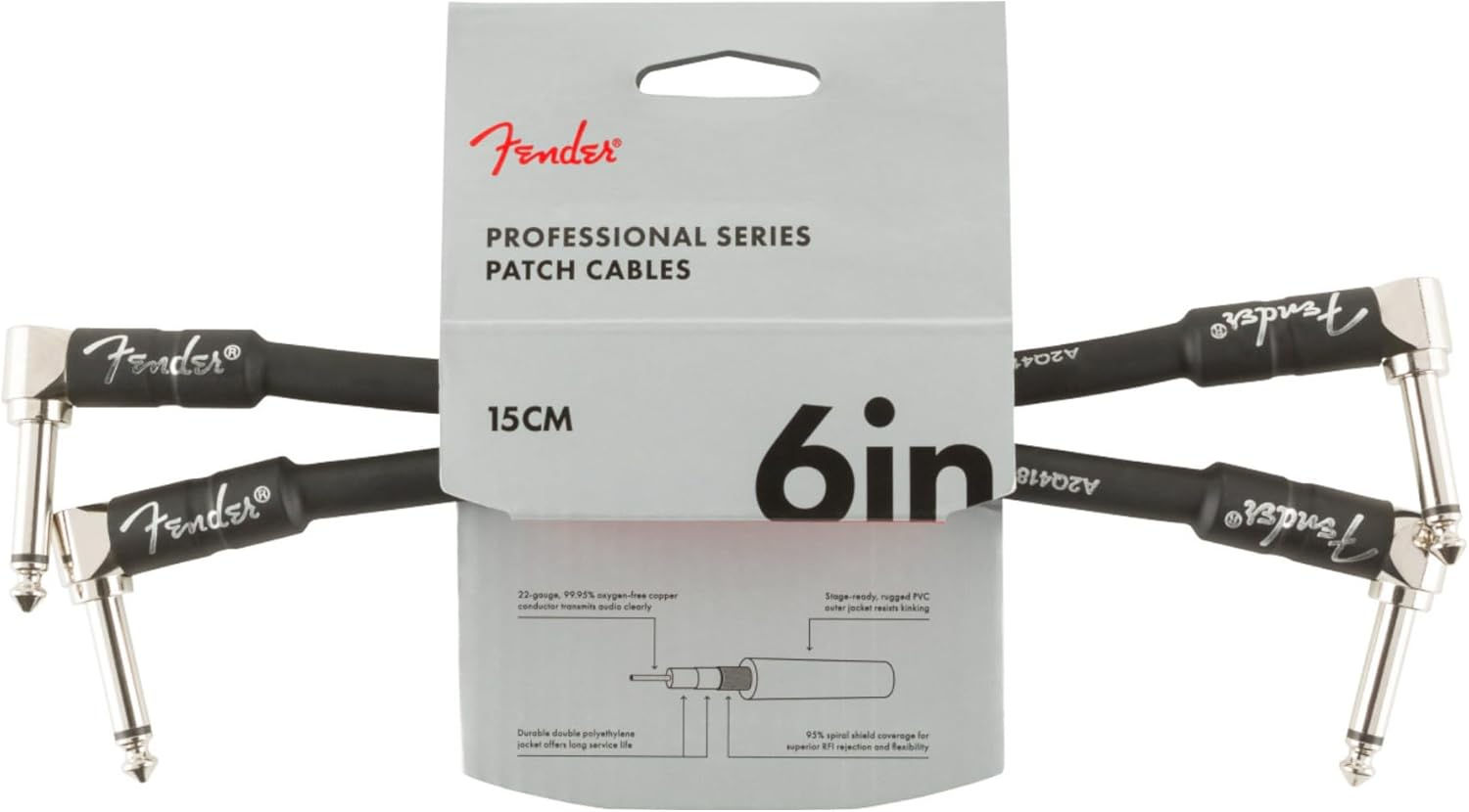 Fender Professional Series Instrument Cable 2-Pack Angle/Angle 6″ In Black