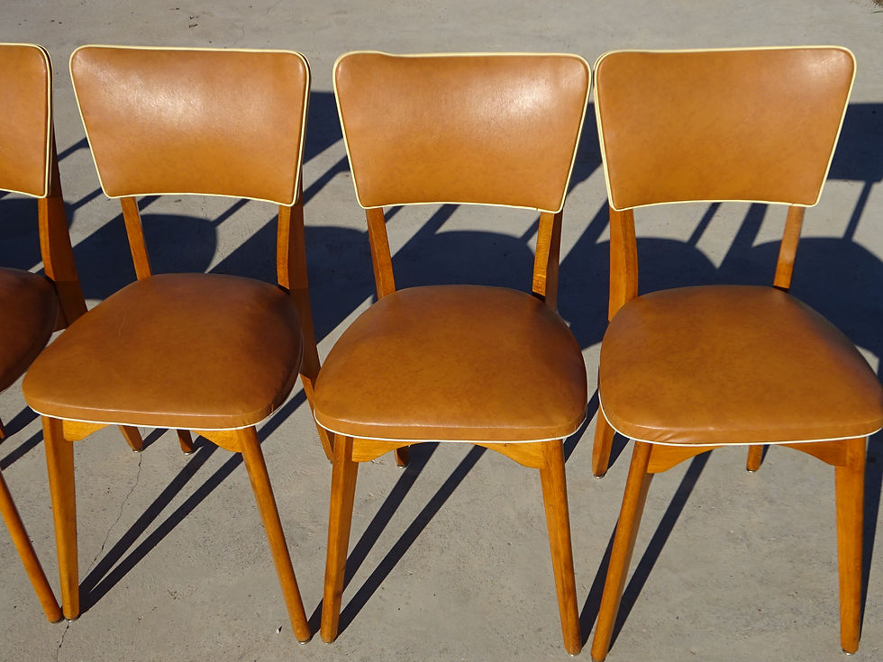 Miniature : chaises vintage en bois et simili cuir, très bon état, 38 cm de largeur