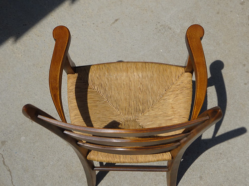 Fauteuil avec Paille Marron Foncé et Bois, Autriche, 1900s en vente sur Fauteuil avec Paille Marron Foncé et Bois, Autriche, 1900s en vente sur