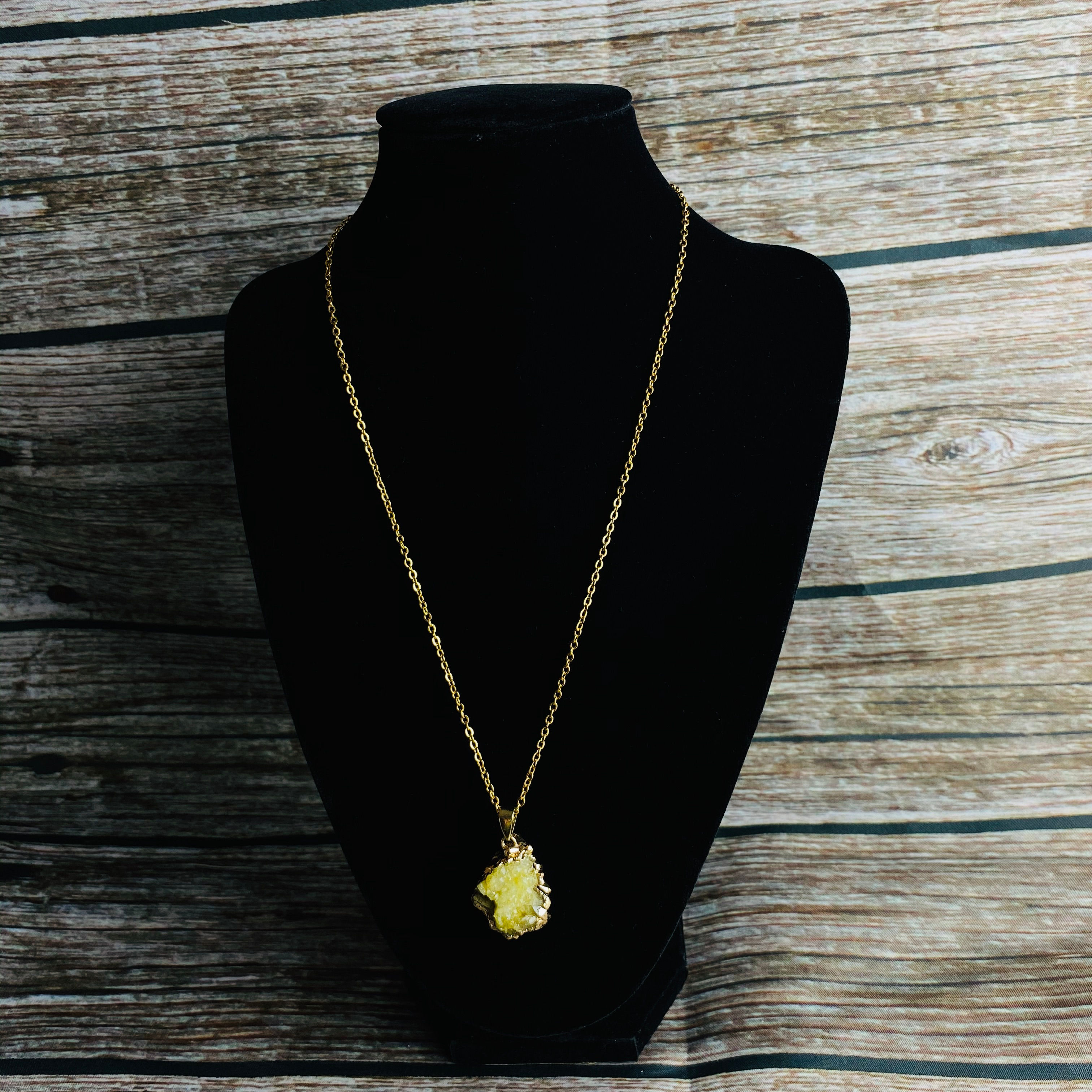 Coloured Raw Quartz Cluster Pendant - Green