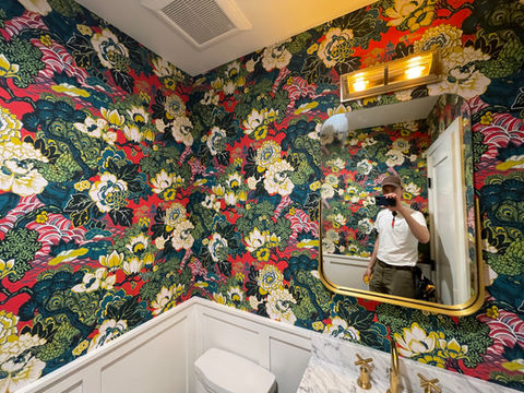 Installation of colorful wallpaper in the Small powder room