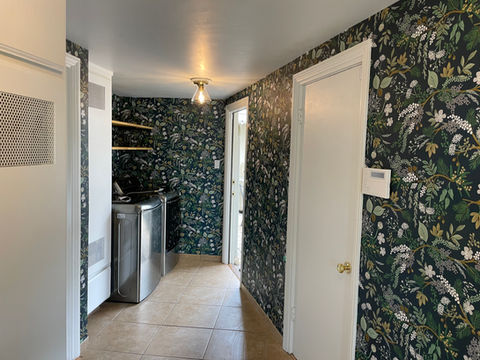 Laundry room dark wallpaper.