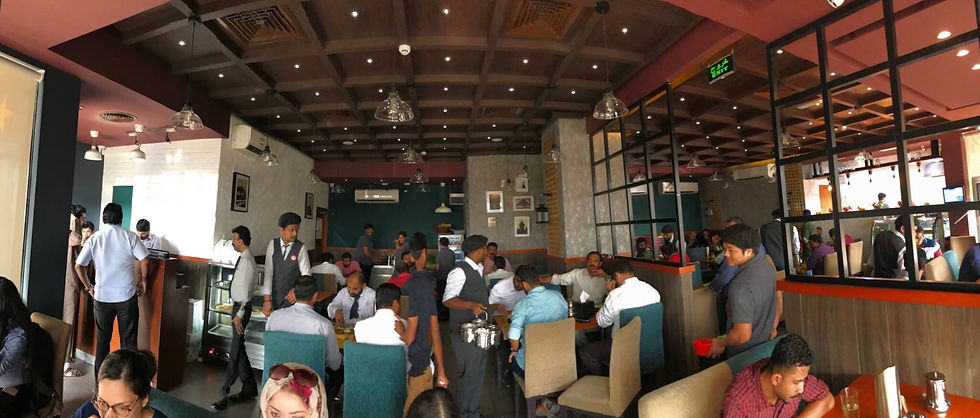The restaurant is full during lunchtime.