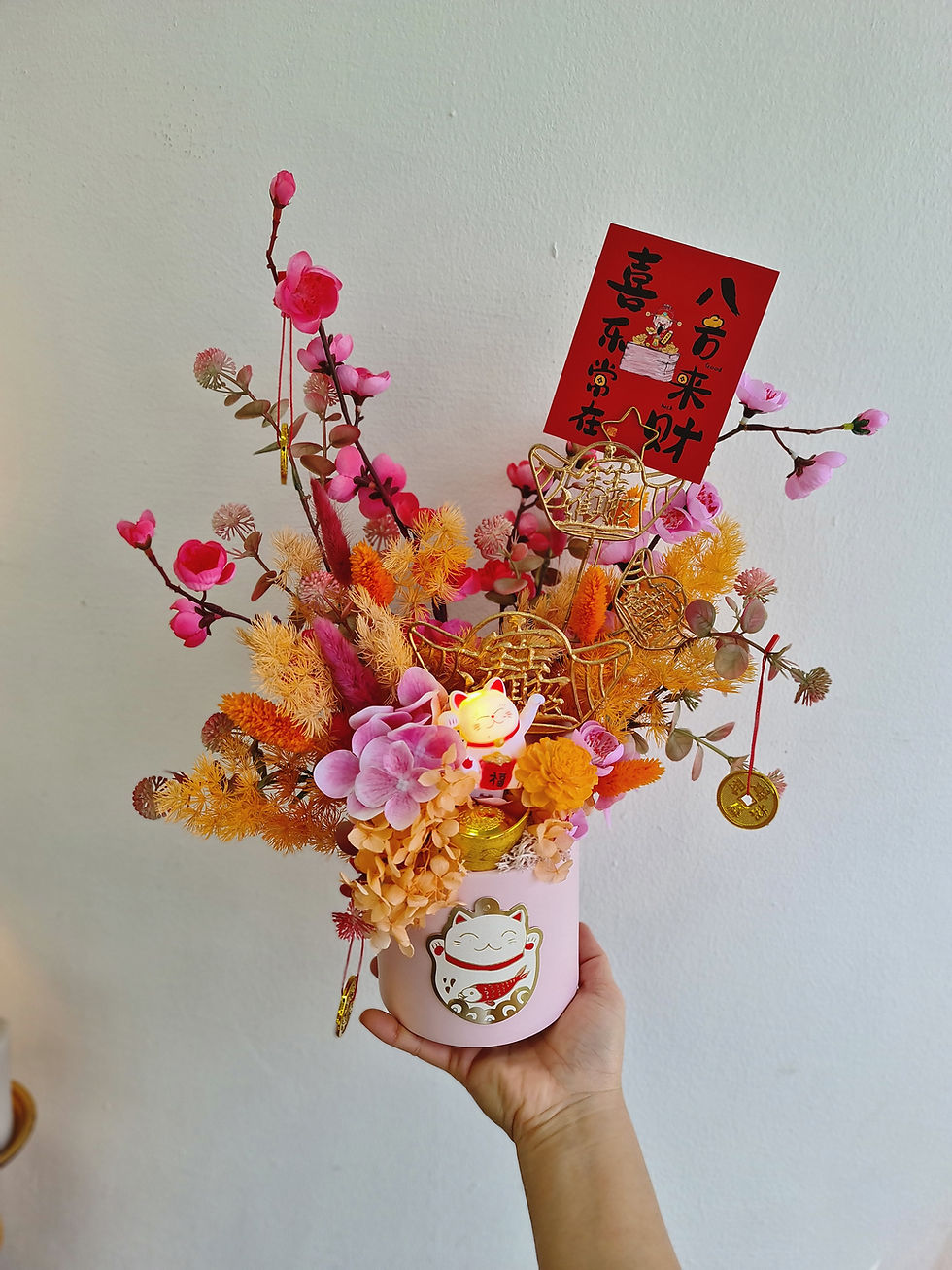 Thumbnail: Pink Orange Fortune Cat Bloom Box 吸金招财猫花桶 (CNY)