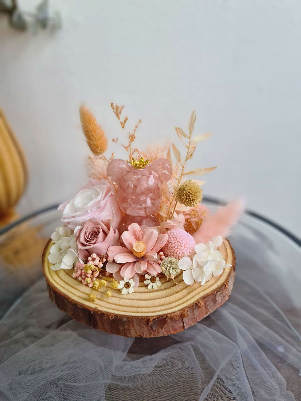 縮圖：Crystal Resin Bear Preserved Flower W/ Wooden Plate