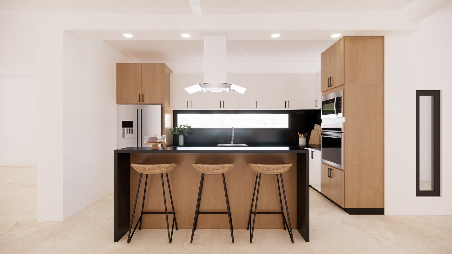 Cocina Moderna, en L con isla (30 pies, 9.1 metros)