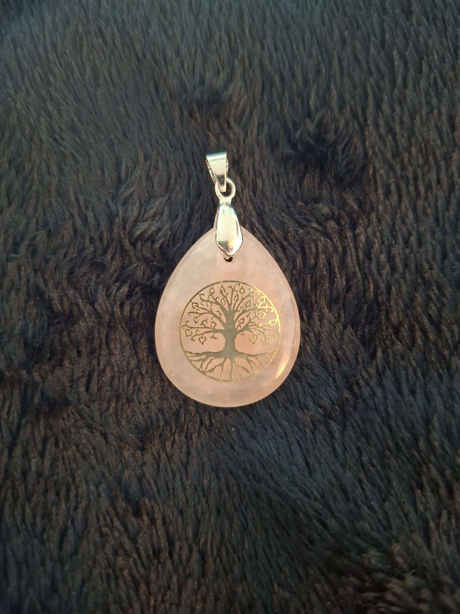 Pendentif Quartz Rose Arbre de vie n°2