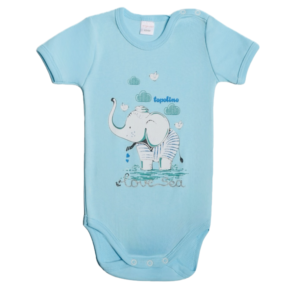 Бебешко боди с къс ръкав "Слончо" от 100% памук