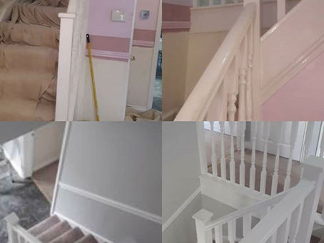 Hallway, stairs and landing re paint from pink to grey!
