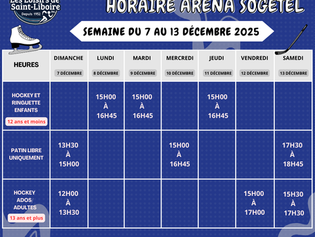 HORAIRE ARÉNA SOGETEL