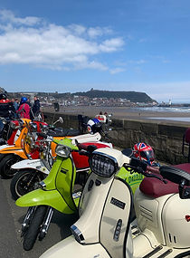 Classic scooters lined up at the Scarborough Spa display during the National Scooter Rally.