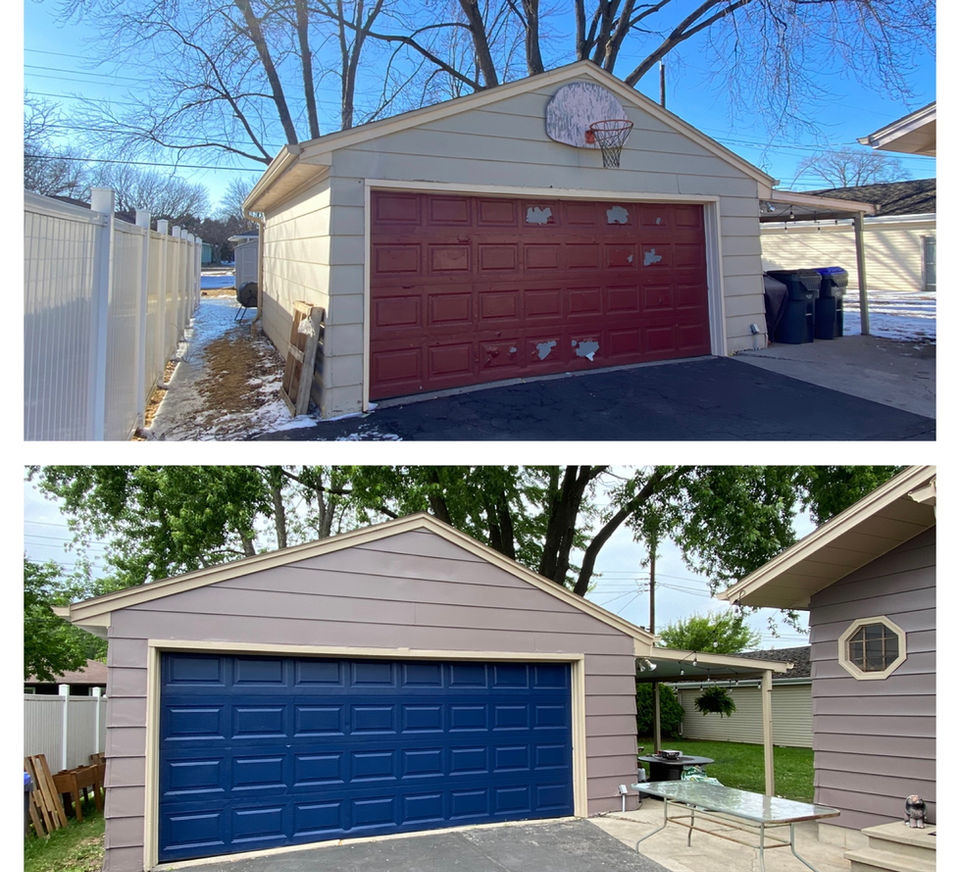 garage door, makeover, navy blue