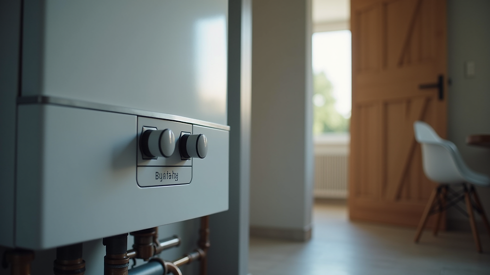 Close-up view of a modern boiler unit installed in a home utility room