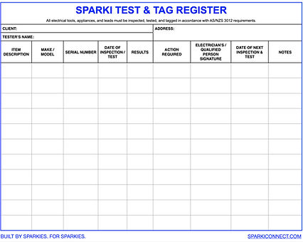 FREE Test & Tag Register Template