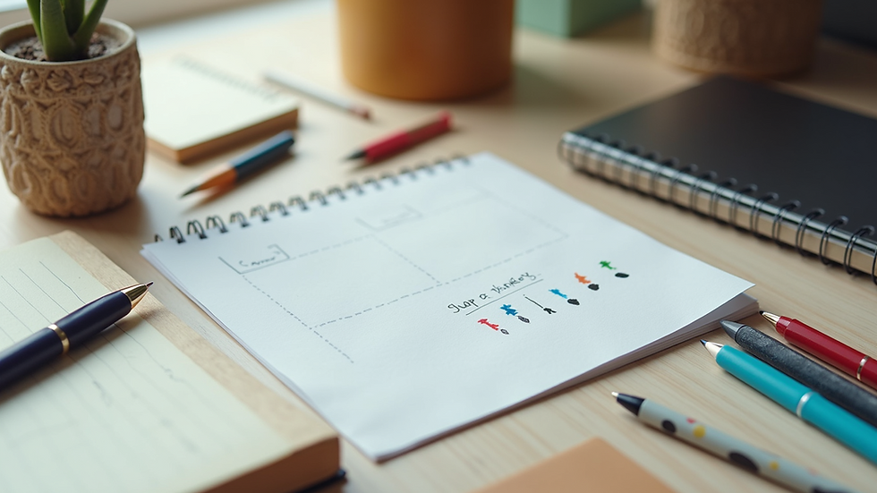 High angle view of stationery items laid out for creative projects