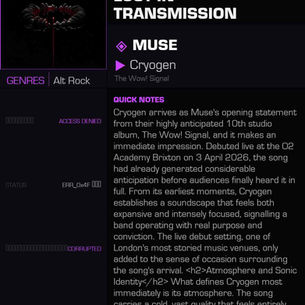 Muse Cryogen Meaning and Review
