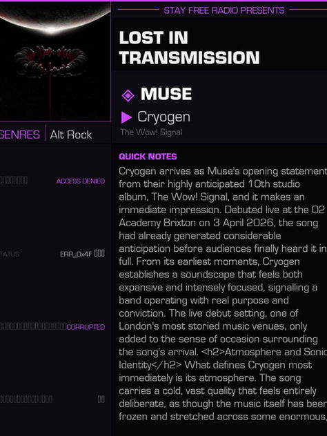 Muse Cryogen Meaning and Review