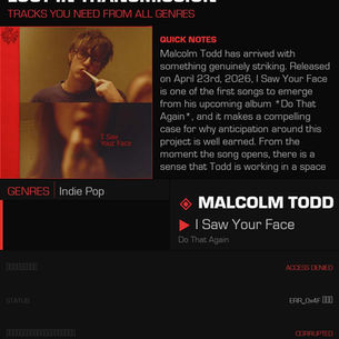 Malcolm Todd I Saw Your Face Meaning and Review
