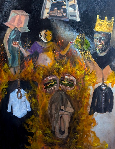 Burning pain, Women's struggle, Empowerment, truth, dark academia, oil paint, Gothic art, truth seeker