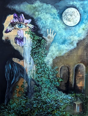 Spiritual moon goddess, Dark Academia, Gothic, witchy, spiritual art, dreamscape