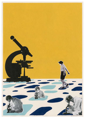 chemoMetec, bestillingsopgave, laboratorie, collage, maling, papir, celler, tæller, kunst på papir, microskop, laboratorie, laboranter

