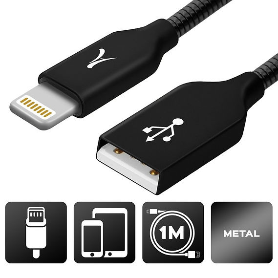Câble MFI Lightning Métal Noir