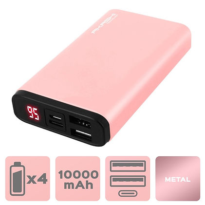 Power Bank 2 USB 10000 mAh - Charge rapide - Aluminium Rose