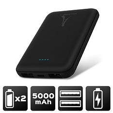 Power Bank 5000 mAh - 2 USB - Ultra compact - Noir