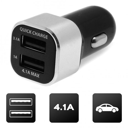 Chargeur Allume cigare - Turbo 2 x USBs 4.1A Noir