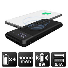 Power Bank 10 000 mAh - Charge sans fil Technologie Qi - Noir