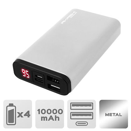 Power Bank 2 USB 10000 mAh - Charge rapide - Aluminium Argent
