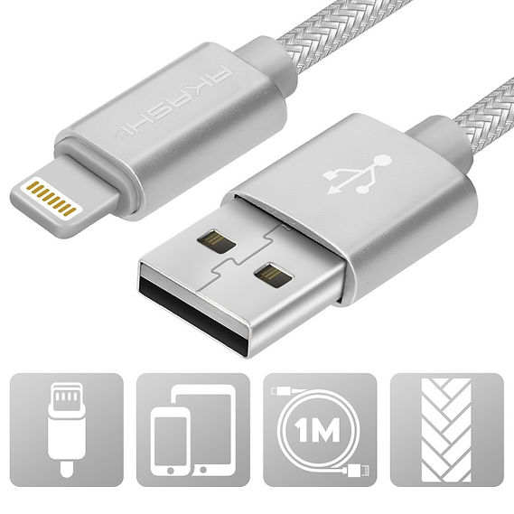 Câble MFI Lightning Tressé Silver