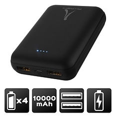 Power bank 10 000 mAh - 2 USB - LED - Noir