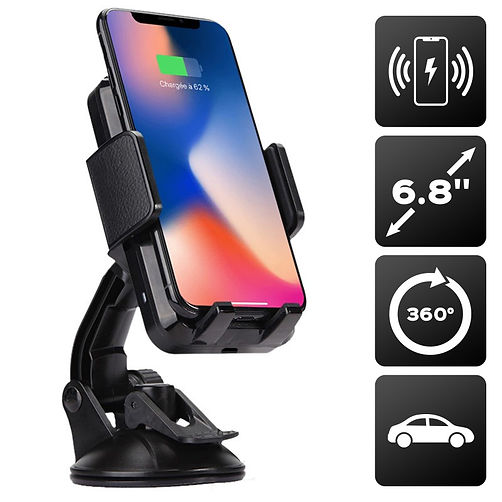 Support voiture chargeur rapide sans fil 10W certifié Qi 2 systèmes fixations