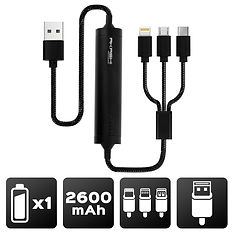 Batterie - Adaptateur 3 en 1 - Lightning, Micro-USB, USB-C