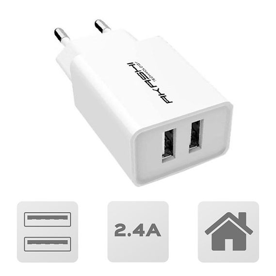 Secteur charge rapide 2,4A 2 USB Blanc